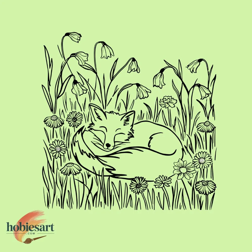 Fox Sitting in a Field of Flowers