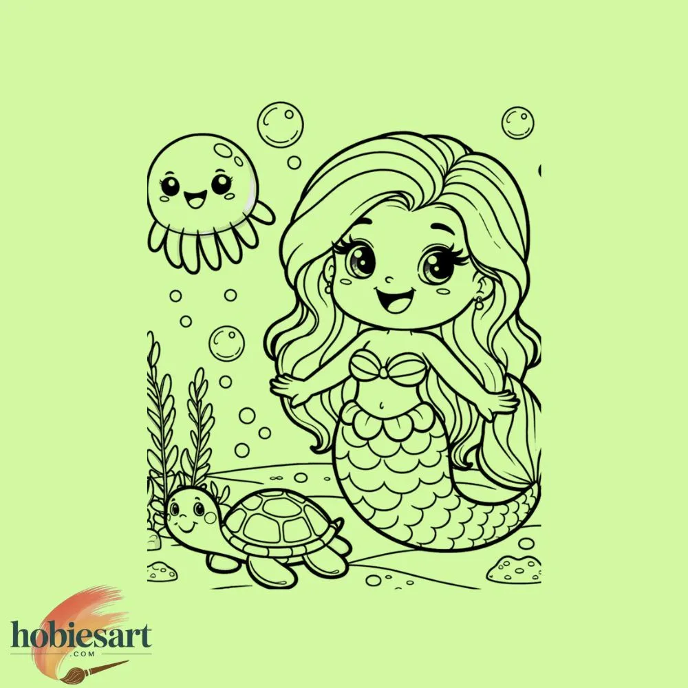 Cute Mermaid with Sea Animals