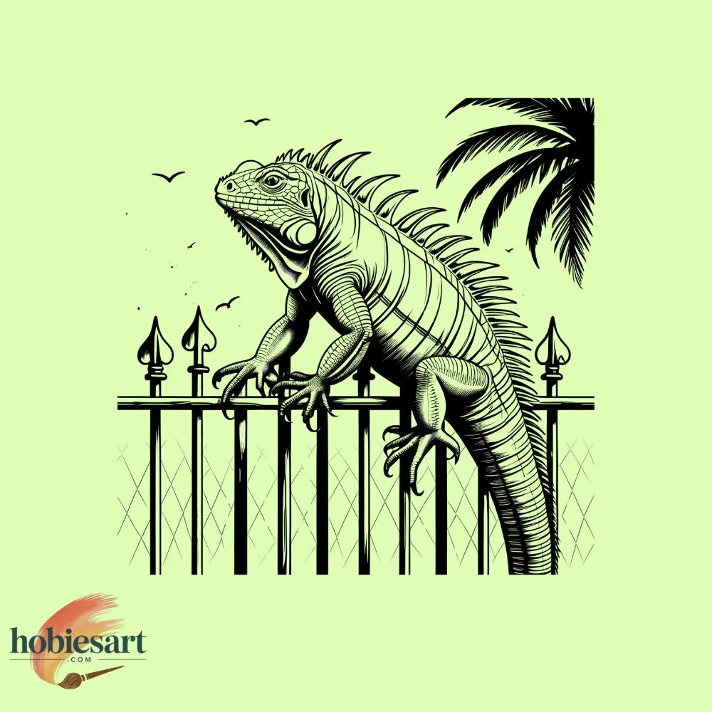 iguana climbing a fence