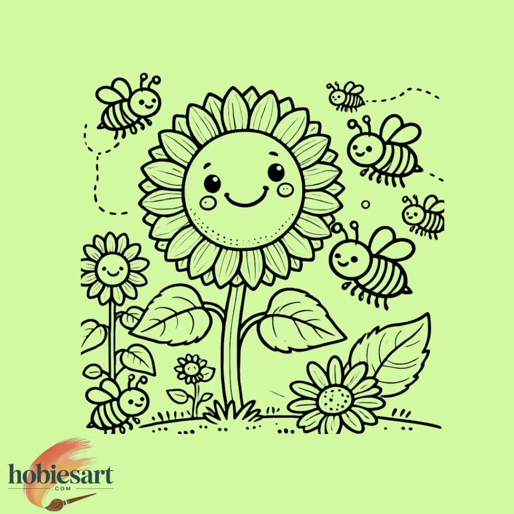 Sunflower Coloring With Bees