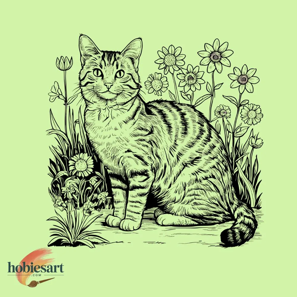 Cat in Flower Garden