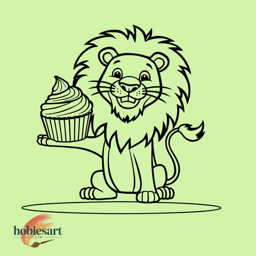 Lion Holding Cupcake
