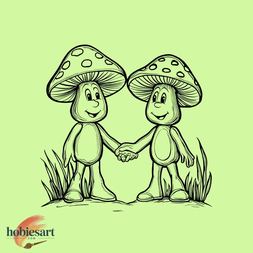 Mushroom Friends Holding Hands