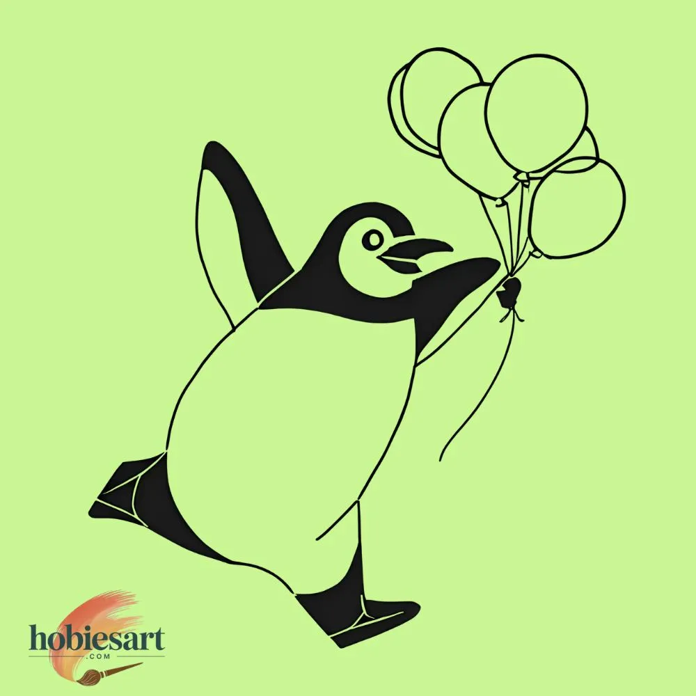 Penguin Flying with Balloons